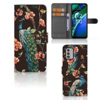 Nokia G42 | Telefoonhoesje | Met pasjeshouder | Pauw met Bloemen - thumbnail