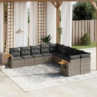 10-delige Loungeset met kussens poly rattan grijs - thumbnail