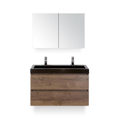 Maxx XL Badmeubelset 100 cm - Tabacco - Wastafel Lucca 2 kraangaten - met Spiegelkast