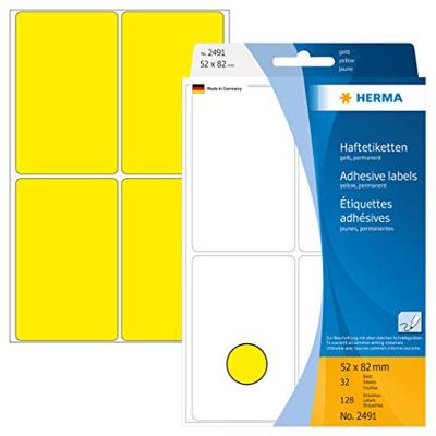 Etiket herma 2491 52x82mm geel 128st