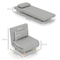 HOMCOM Slaapstoel (Breedte 72 cm, Lichtgrijs) - thumbnail