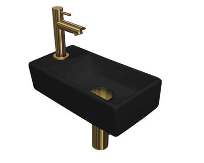 Fonteinset INK Versus 36x18x9cm Porselein Mat Zwart Met Kraangat Links Brushed Mat Goud