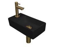 Fonteinset INK Versus 36x18x9cm Porselein Mat Zwart Met Kraangat Links Brushed Mat Goud - thumbnail