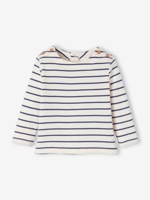 Gestreept geboorteshirt met lange mouwen ecru Gestreept geboorteshirt met lange mouwen ecru