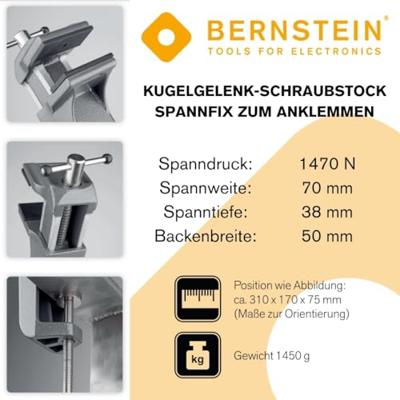 Bernstein Tools for Electronics SPANNFIX Bankschroef 9-205 Bekbreedte: 50 mm Spanbreedte (max.): 70 mm