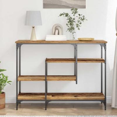 Wandtafel 100x35x75 cm bewerkt hout en staal oud houtkleurig