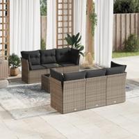 7-delige Loungeset met kussens poly rattan grijs - thumbnail
