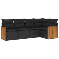 5-delige Loungeset met kussens poly rattan zwart - thumbnail