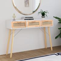 Wandtafel 105x30x75 cm massief grenenhout en natuurlijk rattan - thumbnail