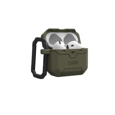 URBAN ARMOR GEAR Scout Case voor de Apple AirPods 4 hoes (draadloos opladen/magnetisch opladen compatibel, status-LED zichtbaar, afneembare karabijnhaak) olijf