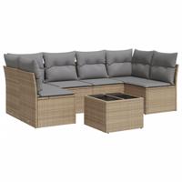 6-delige Loungeset met kussens poly rattan beige - thumbnail
