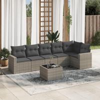 7-delige Loungeset met kussens poly rattan grijs - thumbnail