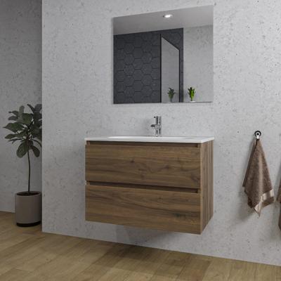 Adema Chaci Badkamermeubelset - 80x45x57cm - 1 ovale keramische wasbak wit - 1 kraangat - 2 lades - rechthoekige spiegel - noten (hout) SW1212764/SW718717/SW724611 Adema Chaci Badkamermeubelset - 80x45x57cm - 1 ovale keramische wasbak wit - 1 kraangat - 2 lades - rechthoekige spiegel - noten (hout) SW1212764/SW718717/SW724611