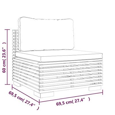 Tuinmiddenbank met donkergrijze kussens massief teakhout