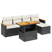 6-delige Loungeset met kussens poly rattan zwart - thumbnail