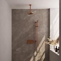 BRAUER Copper Carving thermostatische inbouw regendouche met drukknoppen SET 65 met 20 cm douchekop en plafondarm en staaf handdouche en doucheslang en geïntegreerde glijstang koper geborsteld PVD - thumbnail