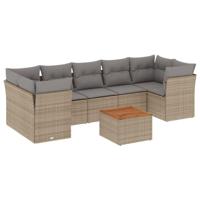 8-delige Loungeset met kussens poly rattan gemengd beige - thumbnail