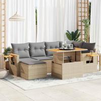 7-delige Loungeset met kussens poly rattan acacia beige - thumbnail