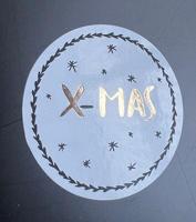 Etiket X-MAS wit/goud/zwart 40mm - thumbnail