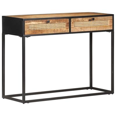 VidaXL Wandtafel 100x35x75 cm ruw mangohout en natuurlijk riet
