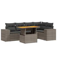 6-delige Loungeset met kussens poly rattan grijs - thumbnail