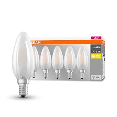OSRAM HOMELIGHTING 4058075090682 LED-lamp Energielabel E (A - G) E14 Kaars 4.2 W = 40 W Warmwit (Ø x l) 35 mm x 100 mm Filament / Retro-LED 5 stuk(s)