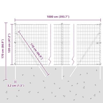 VidaXL Hek met paal grijs 1,2 x 10 m staal en pvc