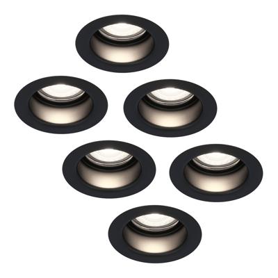 Set van 6 Mari - LED platte inbouwspots met lage inbouwdiepte 58mm - 3,8 Watt 270 Lumen - 6000K Daglicht wit - GU10 LED Module - Verzonken - Dimbaar - Rond - IP65 waterdicht - Zwart