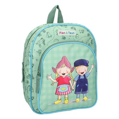 Rugzak Fien en Teun 30x25x11 cm Zachtgroen/Lichtblauw