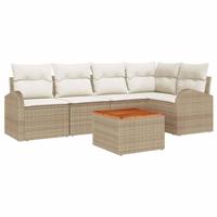 Tuinbankenset met kussen 6 pcs Beige poly rattan - thumbnail