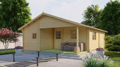 Tuindeco Javea Blokhut 595x808 cm 44 mm vuren blank- Zadeldak- Onbehandeld vurenhout- Tuindeco