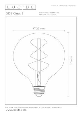 Lucide G125 Class B - Filament lamp - Ø 12,5 cm - LED Dimb. - E27 - 1x7W 2700K - Transparant