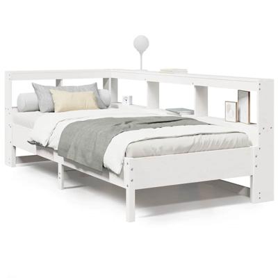 Bed met boekenkast zonder matras grenenhout wit 200x200 cm - thumbnail
