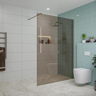 Fortifura Galeria inloopdouche - 140x200cm - rookglas - wandarm - Geborsteld Gunmetal PVD SW797946/SW797907