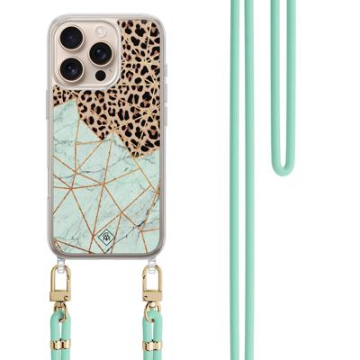 iPhone 16 Pro hoesje met mint koord - Luipaard marmer mint iPhone 16 Pro hoesje met mint koord - Luipaard marmer mint