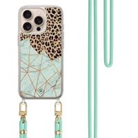 iPhone 16 Pro hoesje met mint koord - Luipaard marmer mint - thumbnail