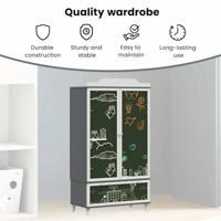 Kledingkast met krijtbord Grijs en Wit 90 x 45 x 165 cm - thumbnail