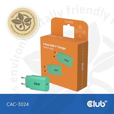 Club3D CAC-3024 USB-C® oplader 30 watt 2 stuks groen