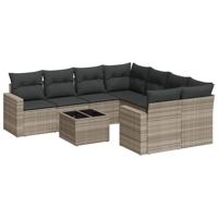 9-delige Loungeset met kussens poly rattan lichtgrijs - thumbnail