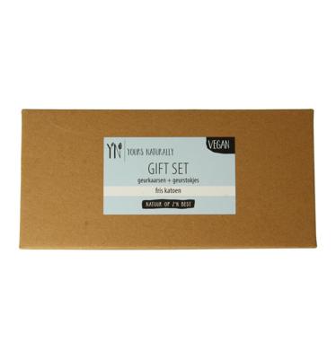 Yours Naturally Geurstokjes en Kaarsen 'Fris Katoen' - Cadeauset