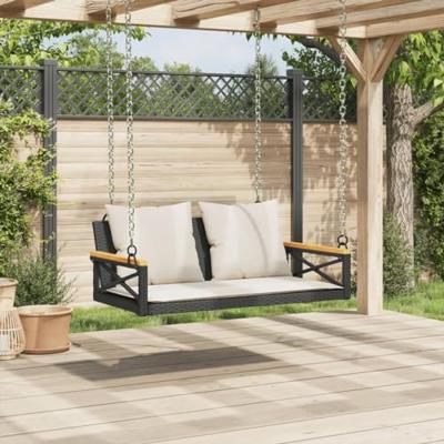 Schommelbank met kussens 109x62x40 cm poly rattan zwart Schommelbank met kussens 109x62x40 cm poly rattan zwart