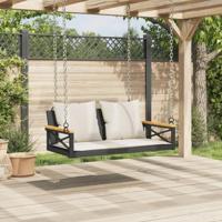 Schommelbank met kussens 109x62x40 cm poly rattan zwart - thumbnail