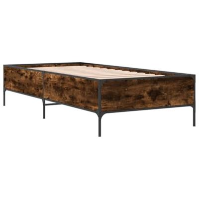 Bedframe bewerkt hout en metaal gerookt eikenkleurig 90x190 cm Bedframe bewerkt hout en metaal gerookt eikenkleurig 90x190 cm