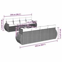 9-delige Loungeset met kussens poly rattan lichtgrijs - thumbnail