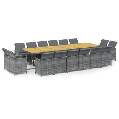 17-delige Tuinset met kussens poly rattan grijs