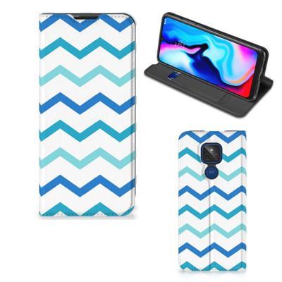 Motorola Moto G9 Play | Hoesje met Magneet | Zigzag Blauw Motorola Moto G9 Play | Hoesje met Magneet | Zigzag Blauw