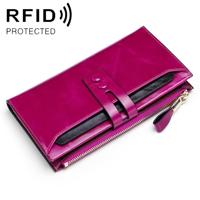8239 Antimagnetic RFID Multi-function Leather Lady Wallet Large-capacity Purse with Detachable Card Holder (Rose Purple) - thumbnail