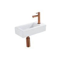 QeramiQ Fuente Fonteinset - 37.5x18.5x9cm - keramiek - kraangat rechts - fonteinkraan geborsteld koper - afvoerplug - verlaagd sifon - Mat wit SW1122446/SW799405/SW799403/SW970033 - thumbnail