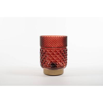 lantern Glass 12 x 17,5 cm Burgundy With Golden Base Led B Anna's Collection - Annas collection