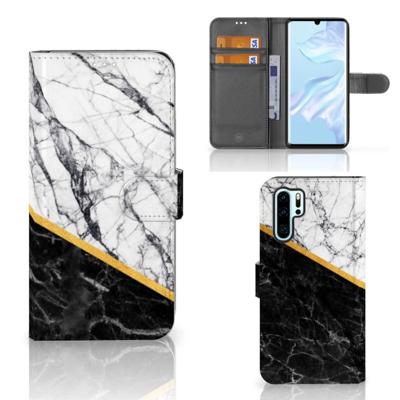 Huawei P30 Pro | Bookcase | Marmer Wit Zwart - Origineel Cadeau Man